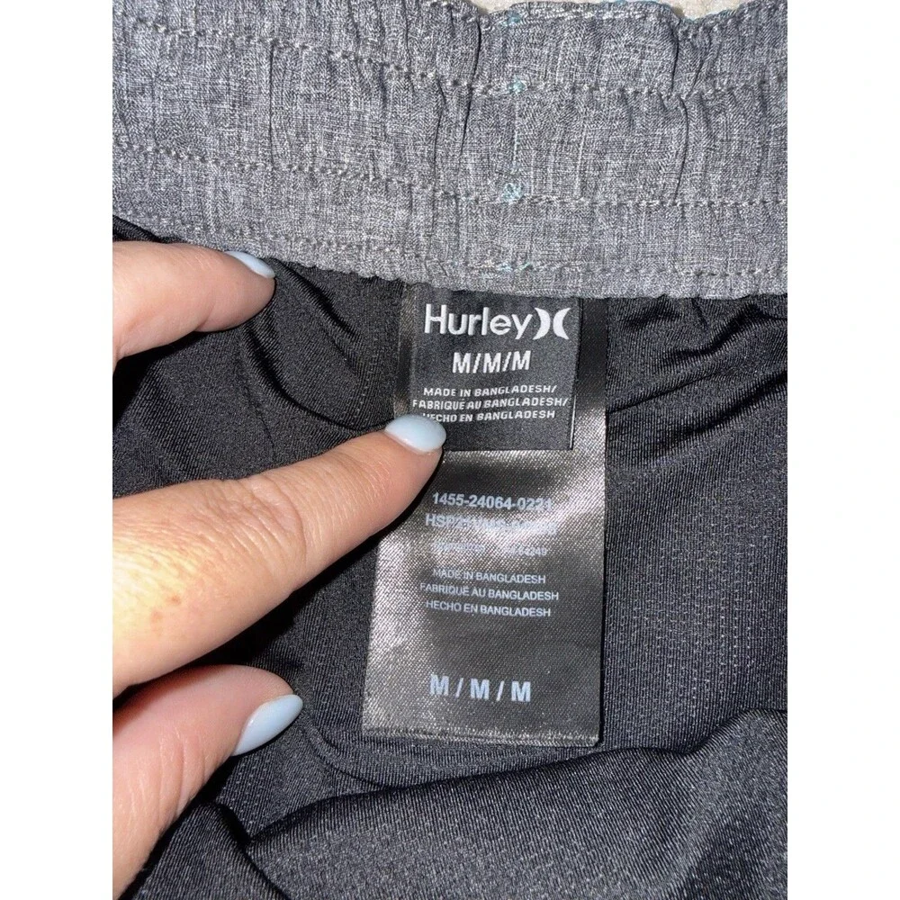 Hurley Men’s Medium Volley Swim Trunks With Built In Shorts And Pockets Blue
